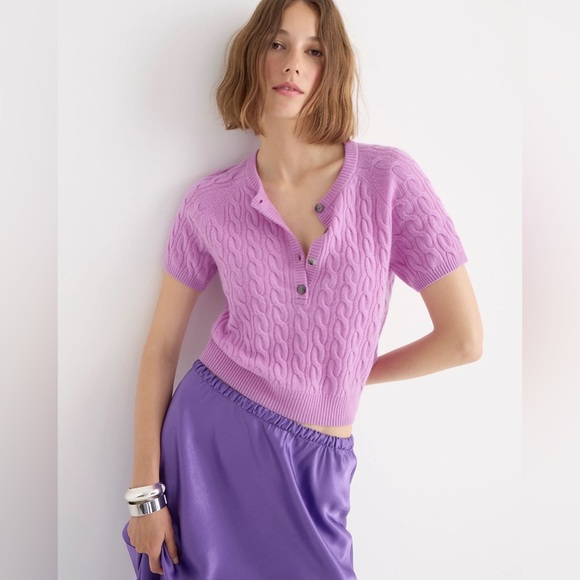NWT JCrew Cashmere cable-knit henley T-shirt - Picture 1 of 4